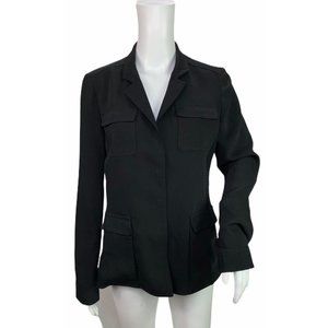 Tahari Black Utility Blazer Jacket Mixed Garbadine Knit Size 6